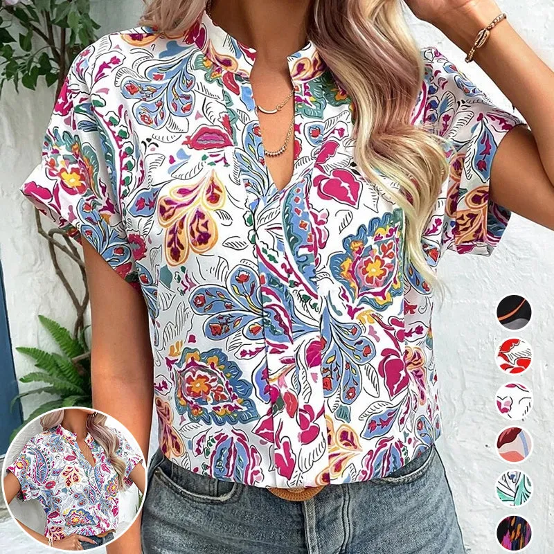 2023 Summer New Fashion V-neck Printed T-shirt