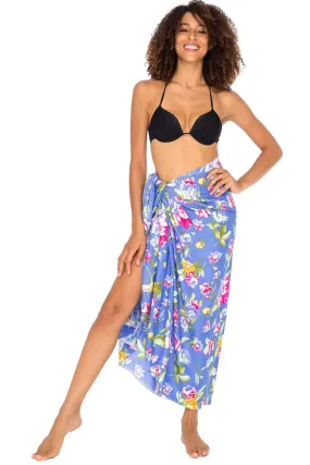 Back From Bali Womens Sarong Swimsuit Cover Up Floral Print Beach Wear Bikini Wrap Skirt with Coconut Clip