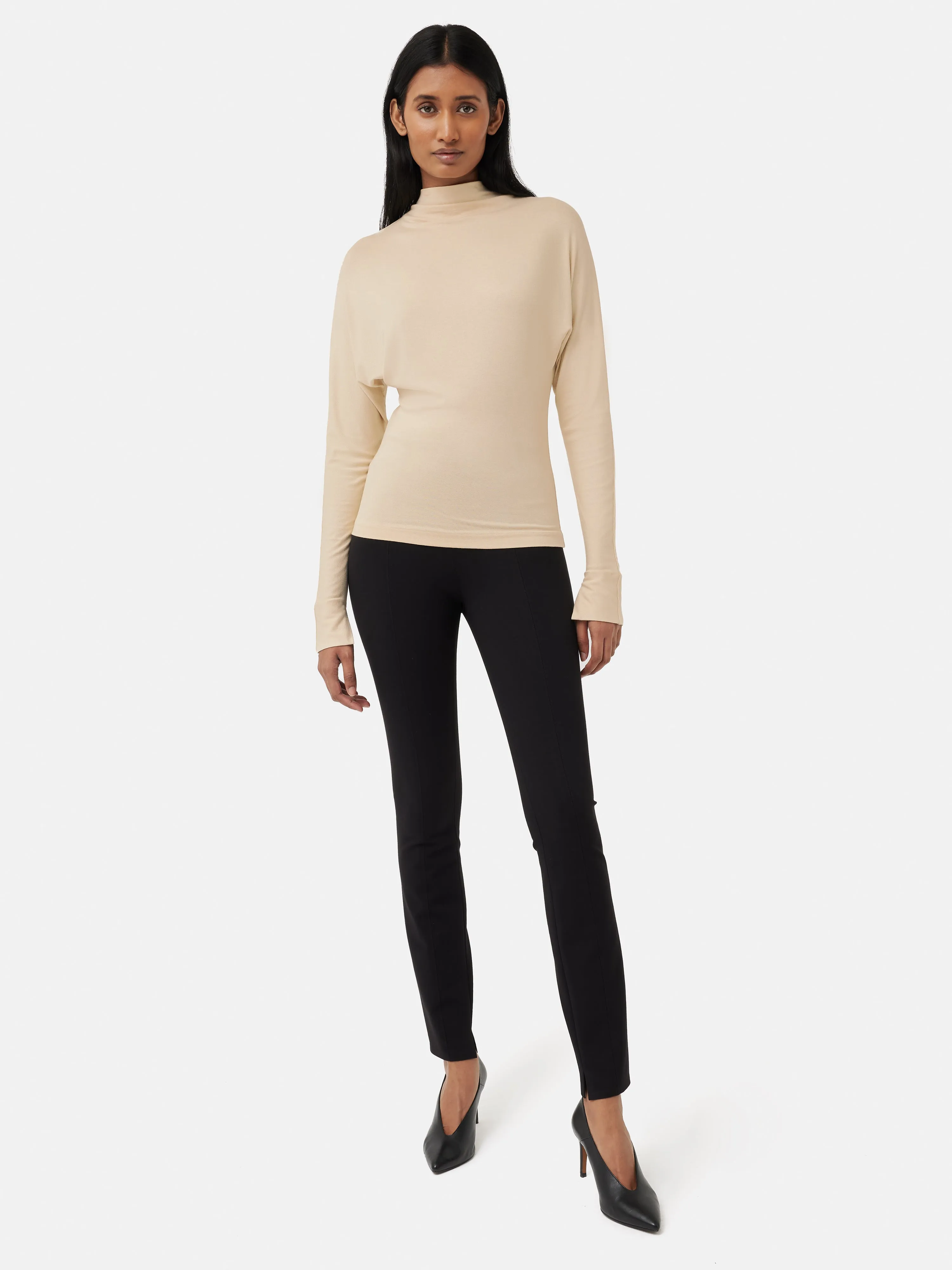 Batwing Cowl Neck Top | Beige