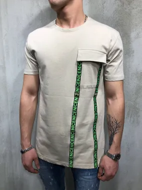 Beige Front Pocket Printed Oversize T-Shirt A49 Streetwear T-Shirts