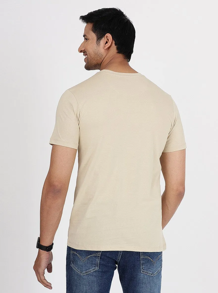 Beige Solid Slim Fit T-Shirt | JadeBlue