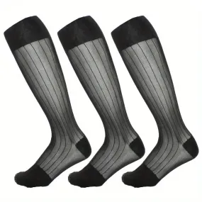 Black Onyx Men's Silk Knee-High Dress Socks – Luxe Fall & Winter Collection (3 Pairs)"