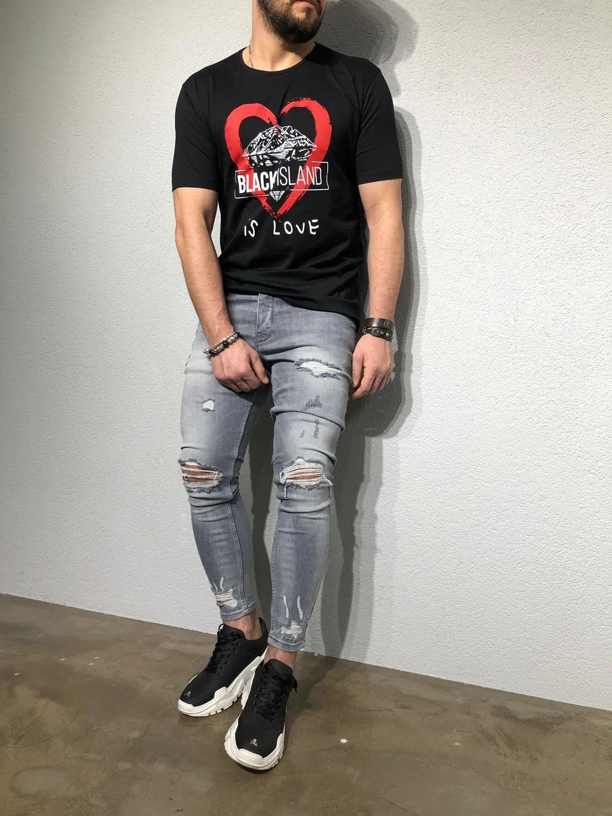 Black Oversize Heart Printed T-Shirt BL171 Streetwear T-Shirts