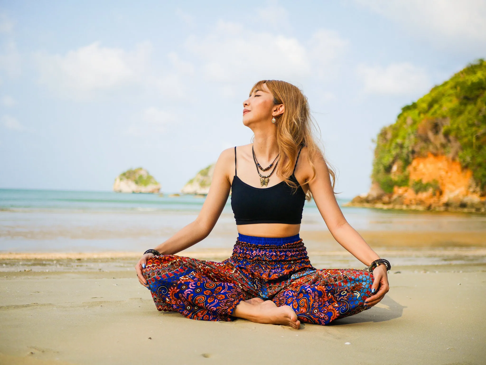 Blue Orange Bohemian Mandala Harem Pants