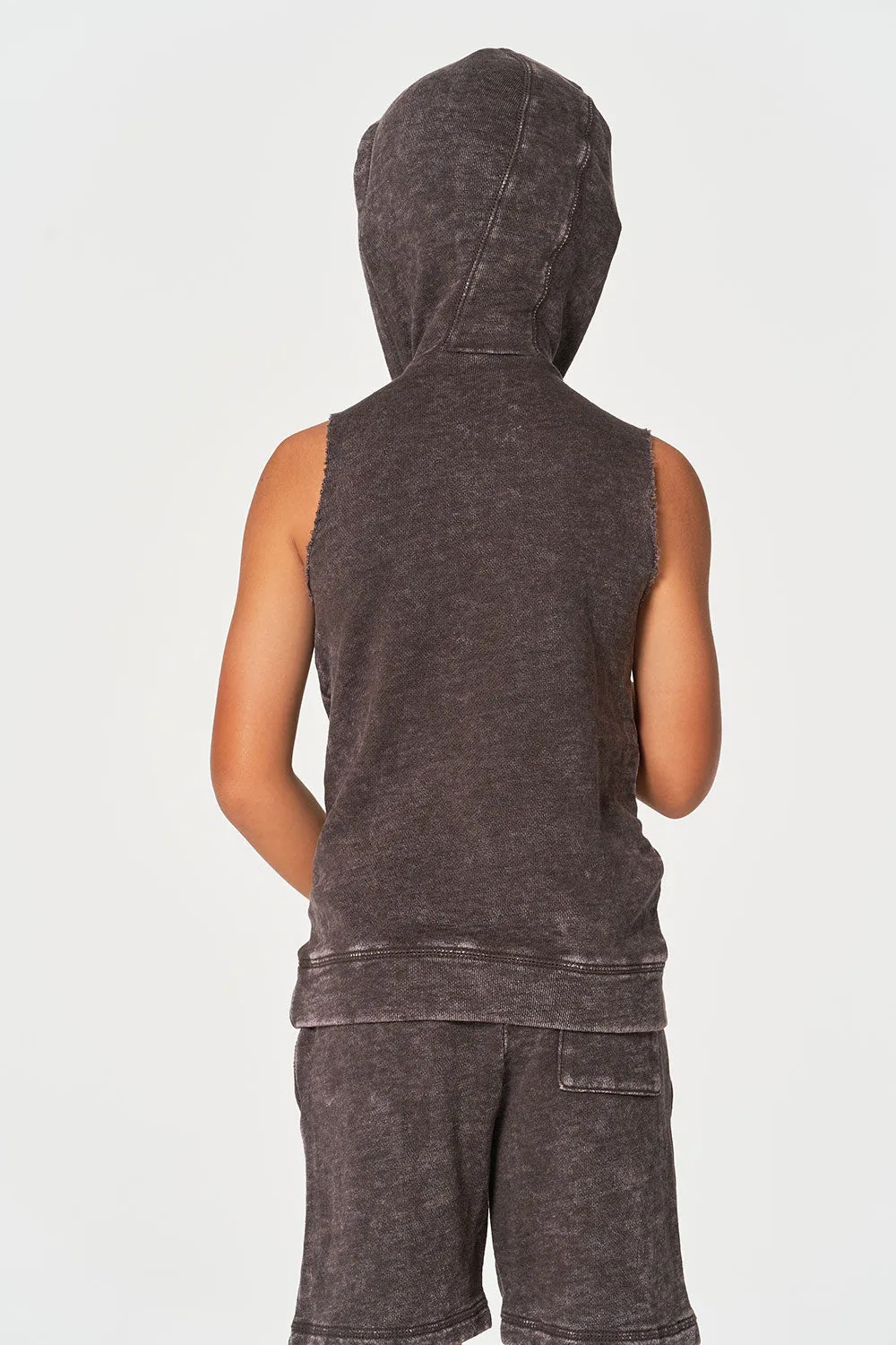 Boys Linen French Terry Sleeveless Muscle Pullover Hoodie