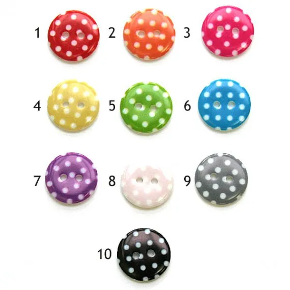 Button, resin, 18mm, dots in various colours