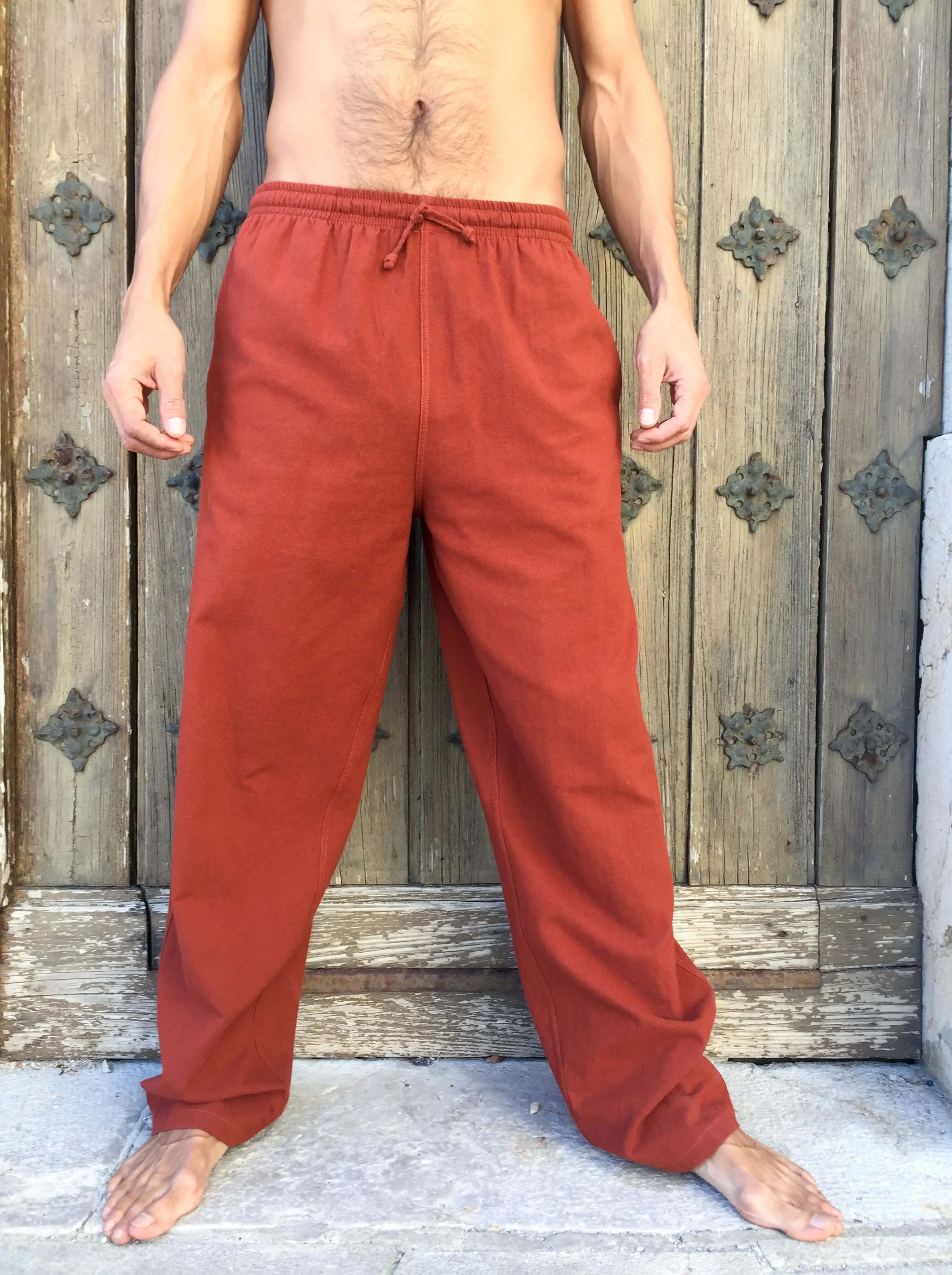 Dark Orange Cotton Drawstring Pants