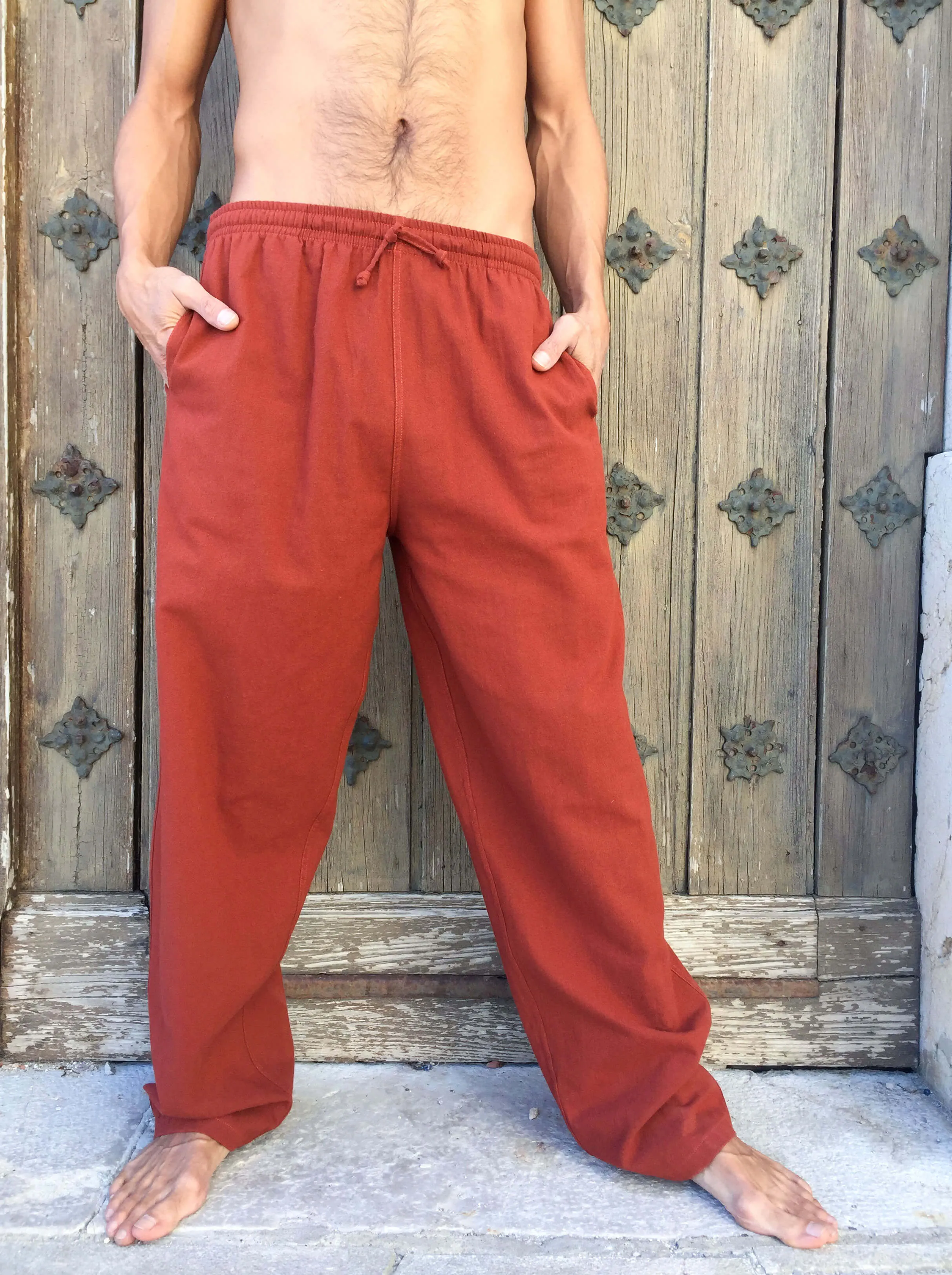 Dark Orange Cotton Drawstring Pants