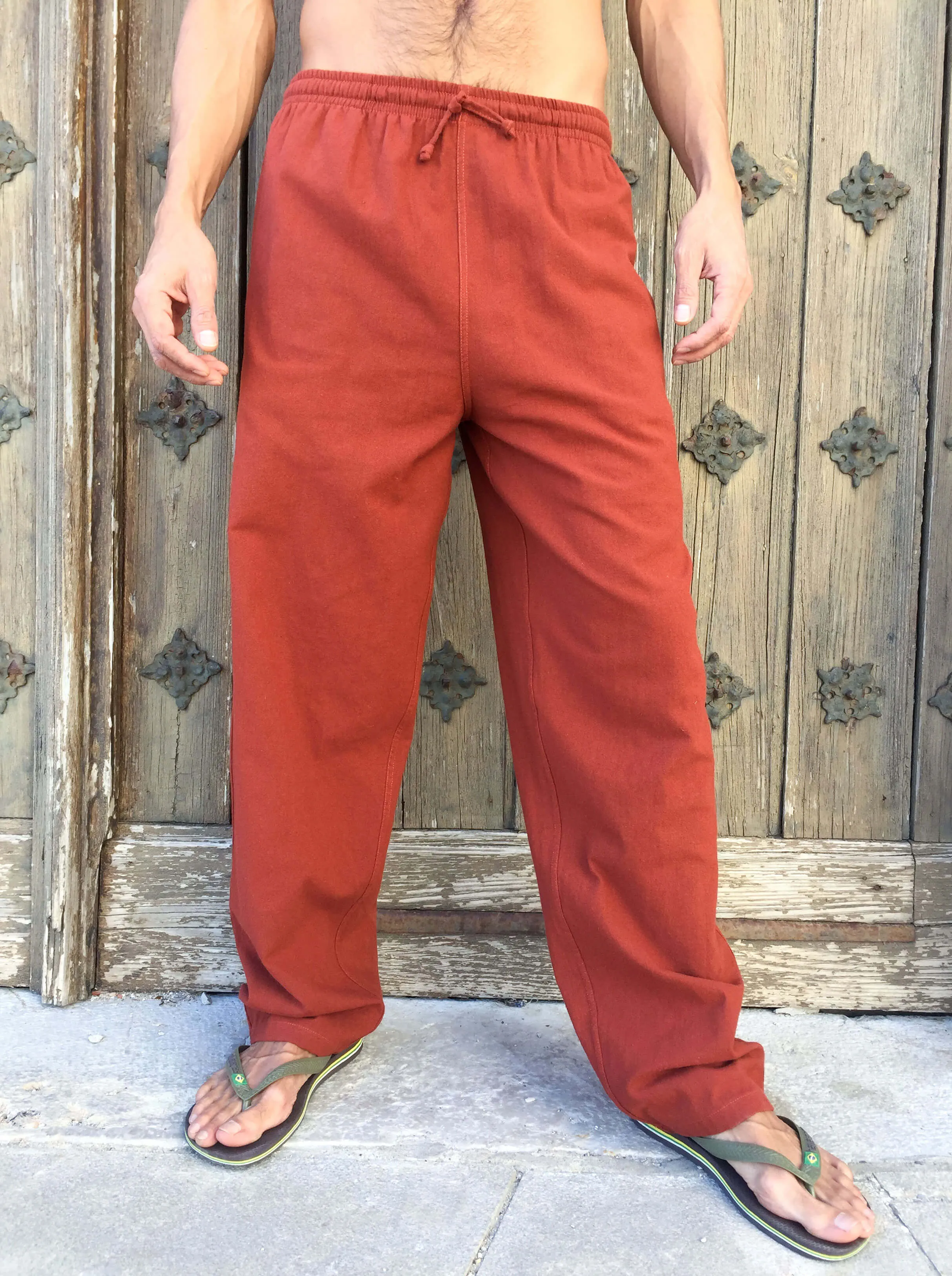 Dark Orange Cotton Drawstring Pants