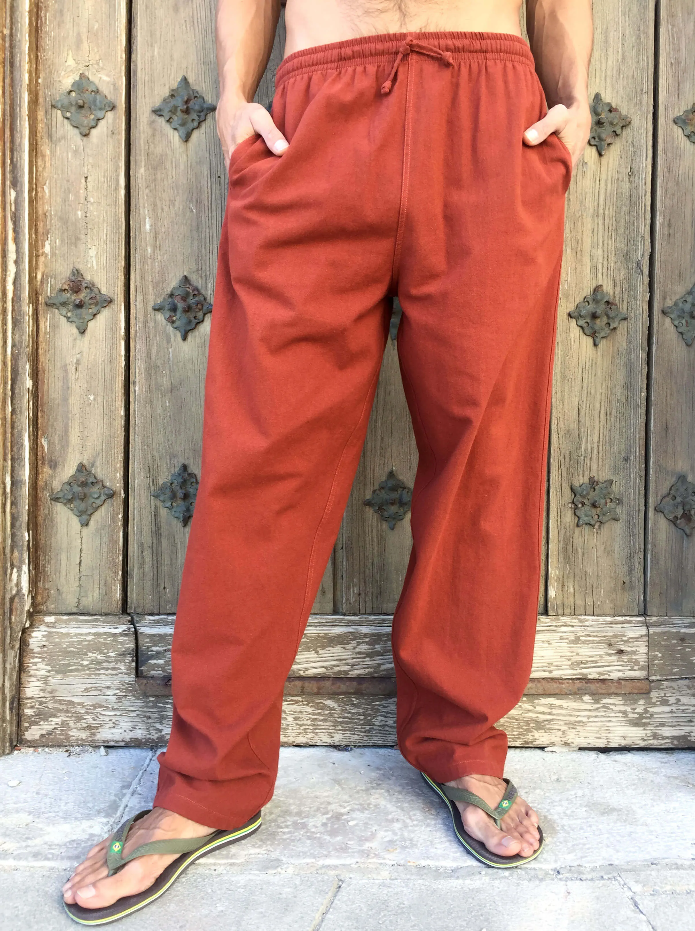 Dark Orange Cotton Drawstring Pants