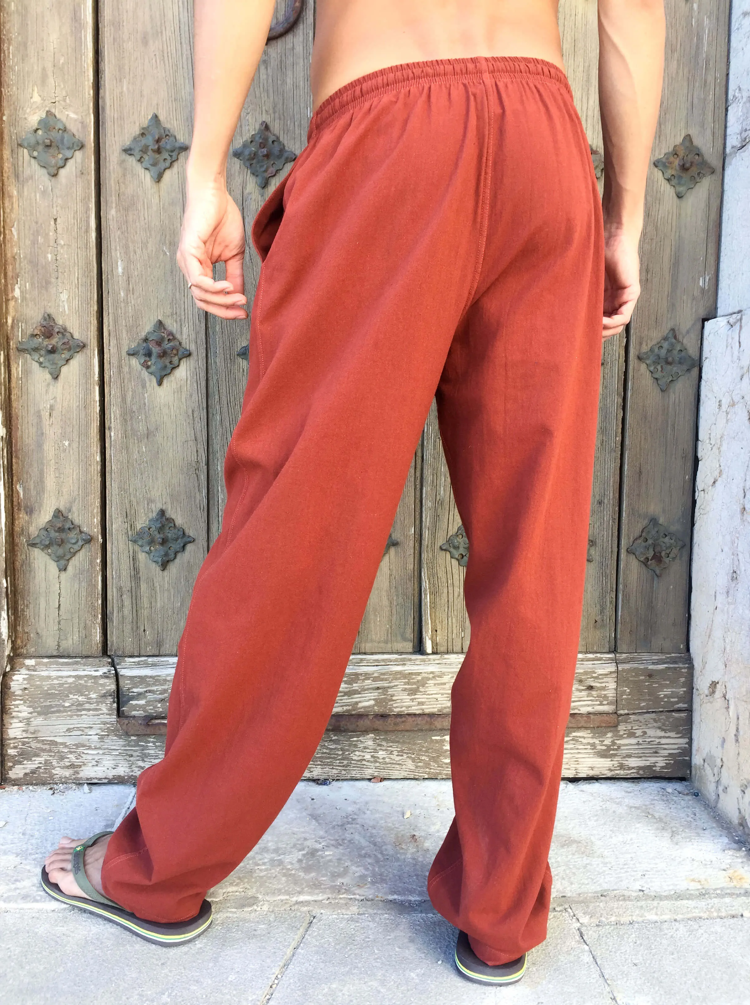 Dark Orange Cotton Drawstring Pants