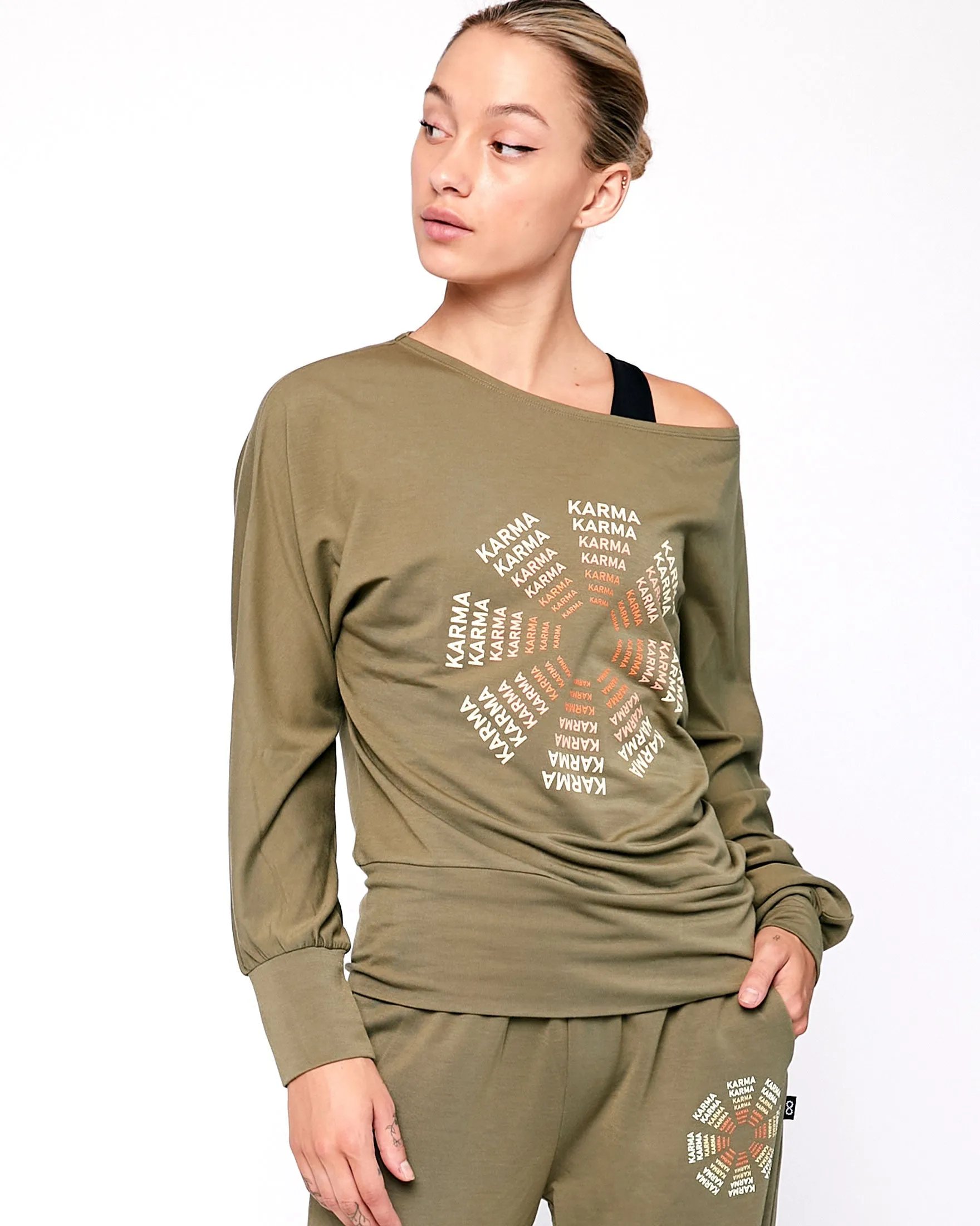 Karma Graphic Viscose Blend Long Sleeve Top