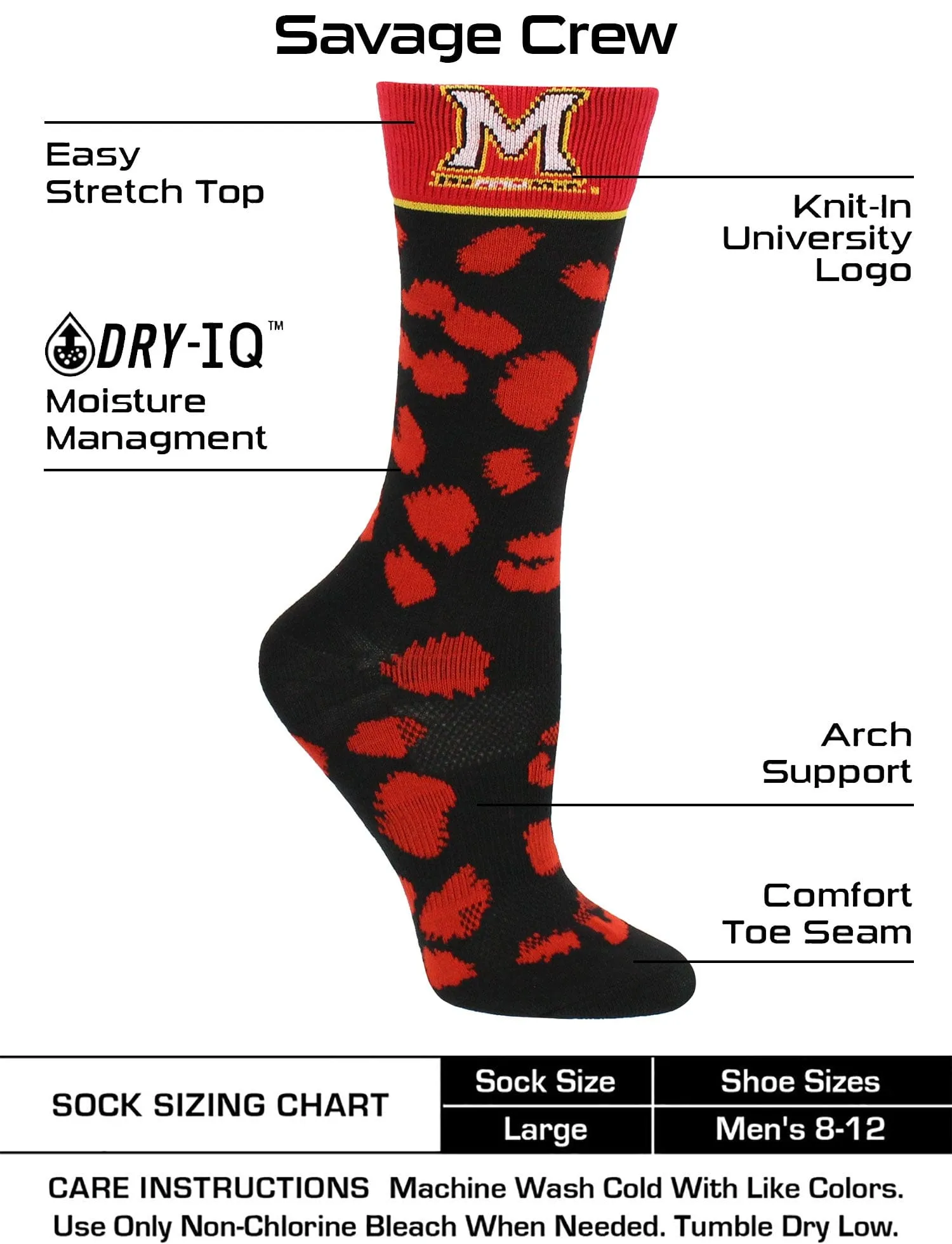 Maryland Terrapins Socks Womens Savage Crew Socks