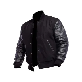 Men's Baseball Leather Sleeve Black Varsity Jacket