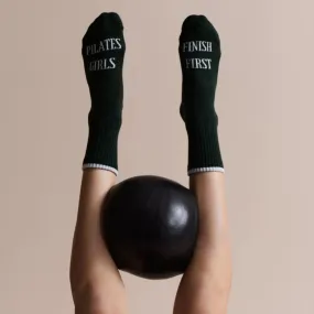 Pilates Girls Finish First Grip Sock - Forest Green (Barre / Pilates)