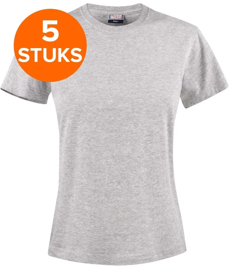 Printer Heavy T-shirt Dames Ronde hals 5 pack