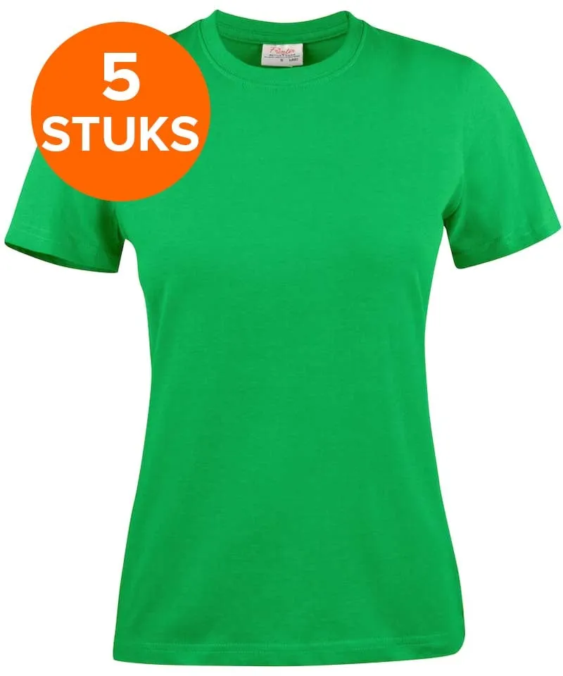 Printer Heavy T-shirt Dames Ronde hals 5 pack