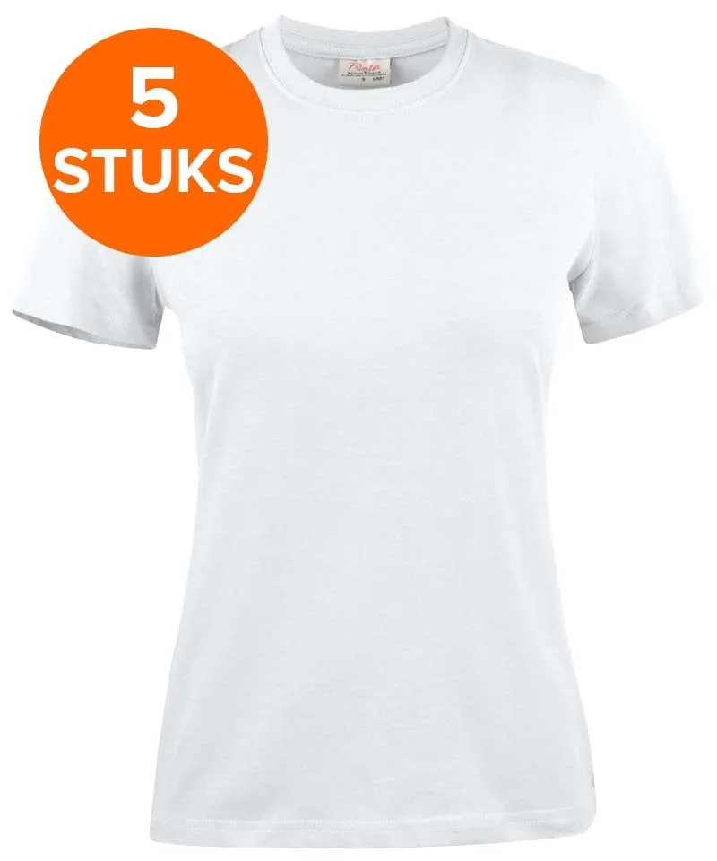 Printer Heavy T-shirt Dames Ronde hals 5 pack