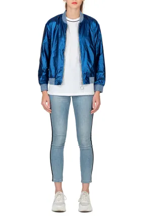 SCANDINAVIA-Metallic Blue Bomber Jacket With Pocket Tassels