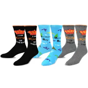 TeeHee Socks Men's Birthday Cotton Crew King of the Day 3-pack (50543)