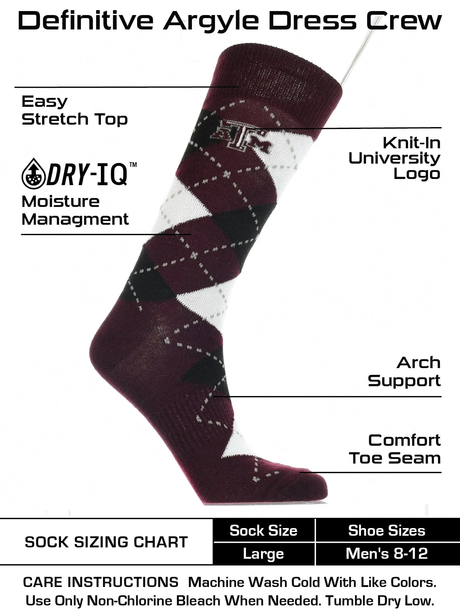 Texas A&amp;M Aggies Argyle Dress Socks NCAA Fanwear Crew Length