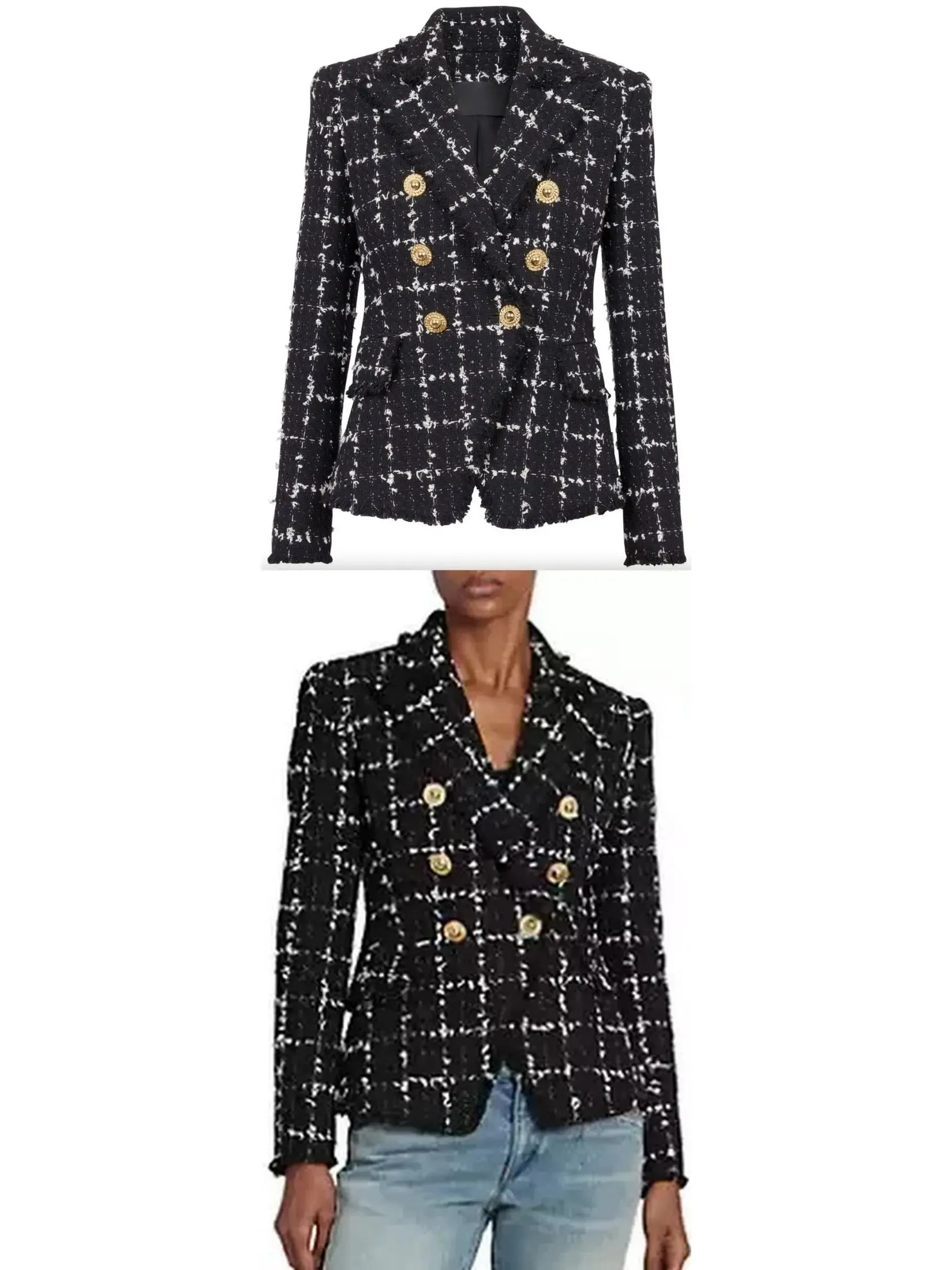 Women’s Check Tweed 6-Button Jacket